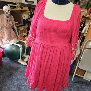 torrid Hot Pink Smocked Square-Neck Mini Dress